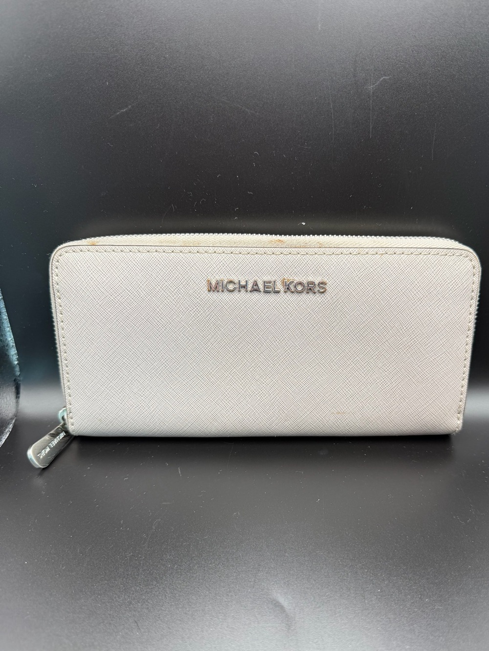 Michael Kors Light Gray Saffiano Zip-Around Wallet